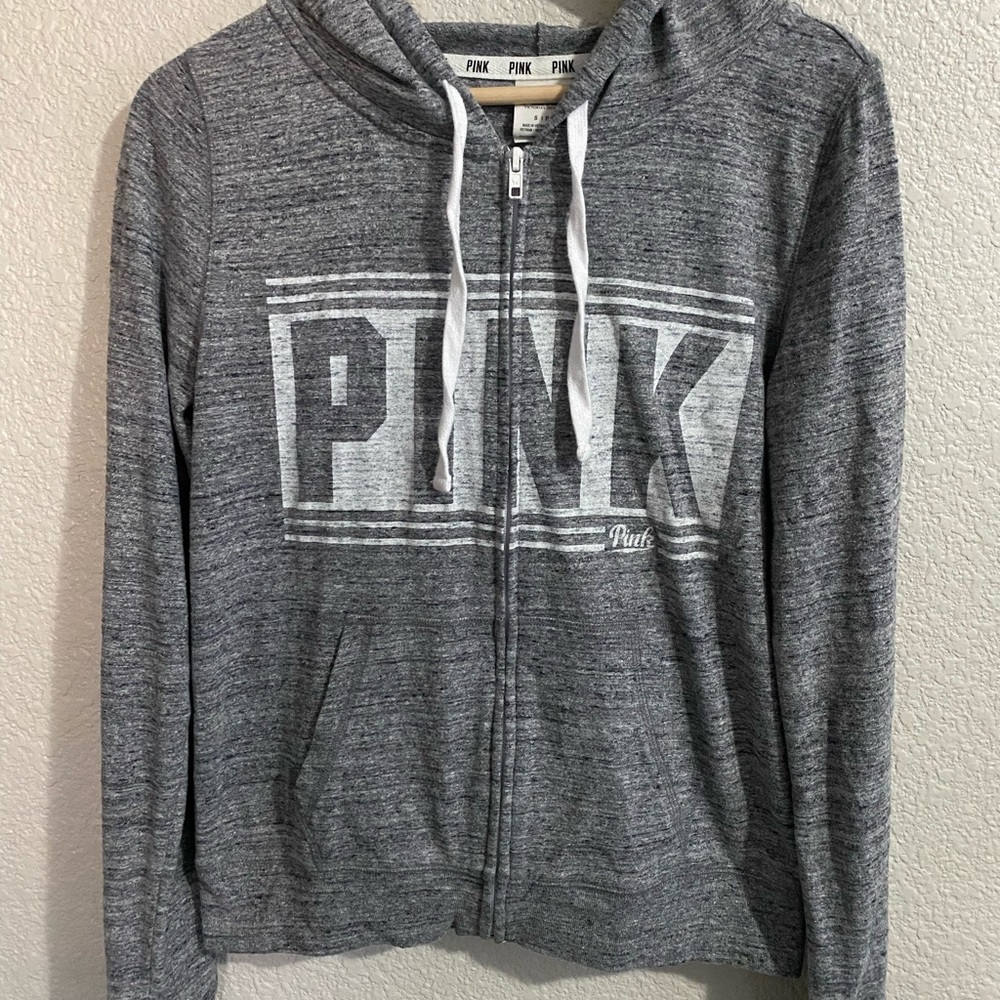 Victoria’s Secret PINK heather grey light weight zip hoodie sz. Small